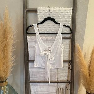 Free People White Lace-Up Tank - Size XS